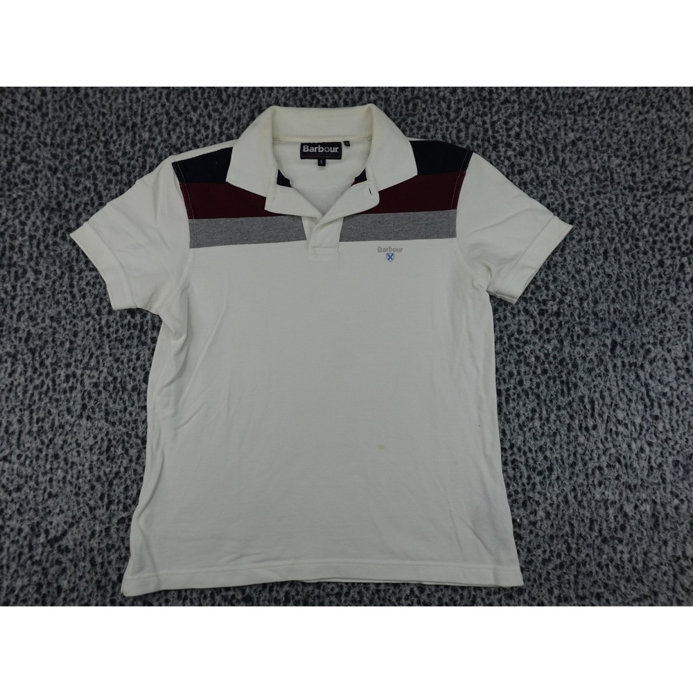 Barbour Polo Shirt‎ Mens Small White Striped Chest MML0996WH11